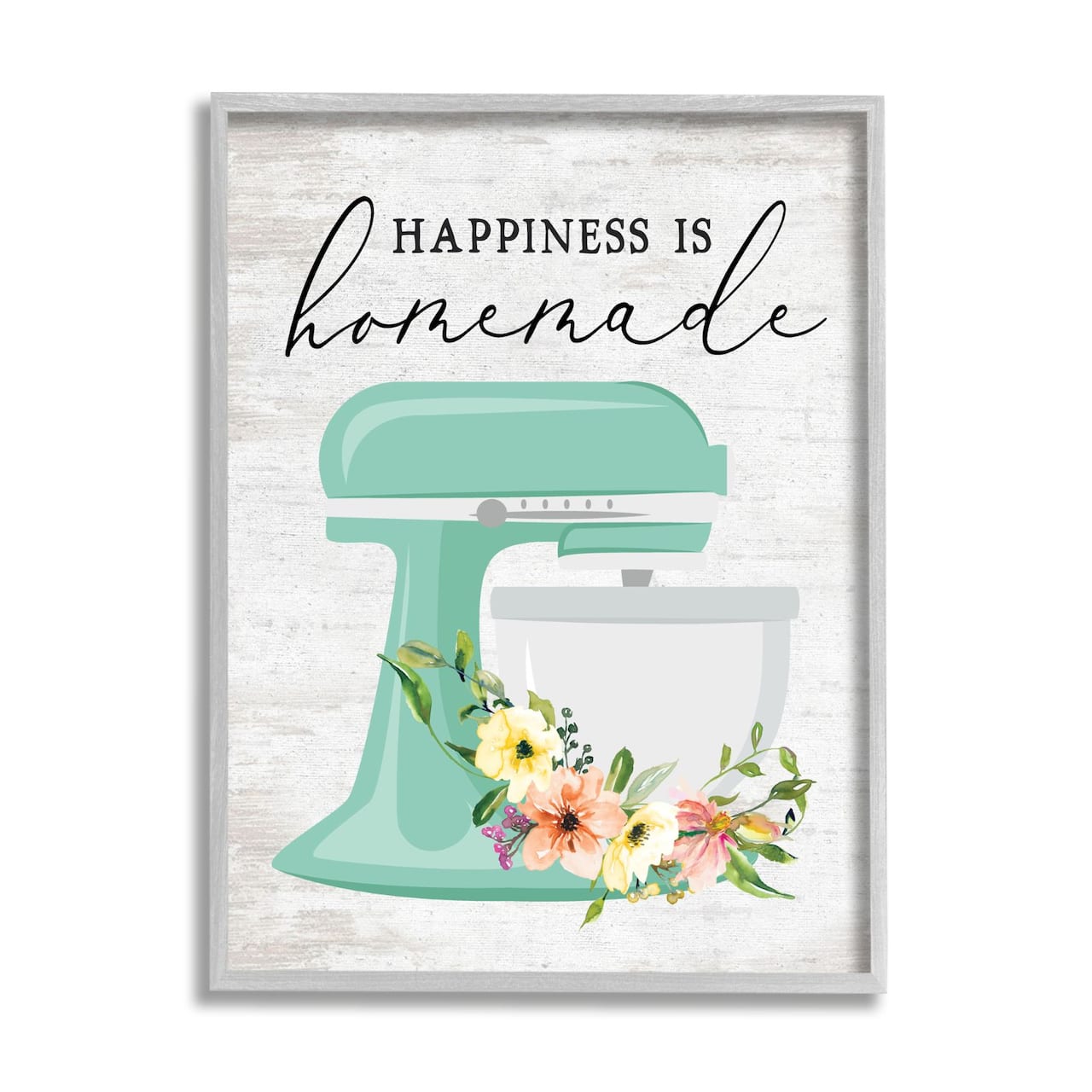 Stupell Industries Happiness is Homemade Phrase Floral Kitchen Stand Mixer Framed Wall Art
